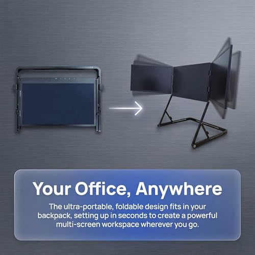 14-Inch WUXGA IPS 60Hz Triple Portable Monitor Extender | for 13–16”Laptops,Stable Bracket with Anti-Pinch Design,Aluminum Alloy,USB-C & H/D Interface,Suitable for Travel,Home Office