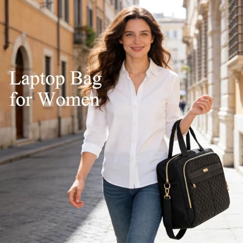 Laptop Bag for Women 17 Inch, Computer Bag, Laptop Messenger Bag, Large Briefcase for Work Office Business Travel - color: Black