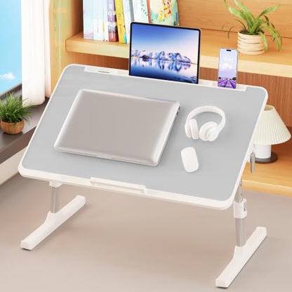 Adjustable Lap Desk, Foldable Laptop Desk for Bed, X-Large Lap Table | 23.6 x 15.7 Inches Bed Laptop Table, Laptop Stand for Couch & Sofa, Laptop Tray for Adults Writing Reading Eating, Gray - color: Gray