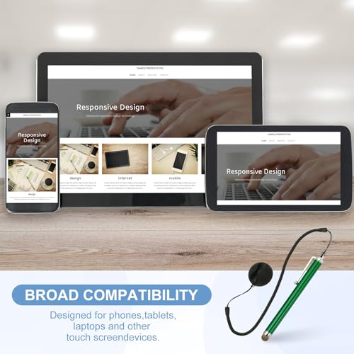 PATIKIL 2 Pcs Screen Capacitive Pen with Spring Rope Fixing Dock High Sensitivity for Mobile Phone Car Navigation GPS POS Tablet Laptop, Green - color: Green