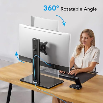 Single Monitor Desk Stand Free-Standing Desk Mount Arm Riser for 13 inch to 32 inch Screen Freestanding VESA Mount Base, Adjustable Height, Tilt, Swivel, Rotation, Black AX05TB01 - size: Single monitor stand
