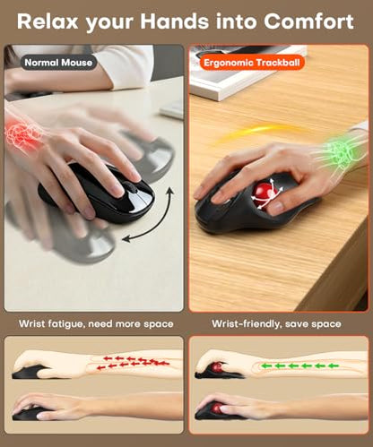 Ergonomic Wireless Trackball Mouse, 3 Device Connection (Bluetooth or 2.4G USB Receiver) Bluetooth Quiet Computer Mouse, 2*AAA Battery Thumb Laptop Mice with 5 Level DPI for PC/Laptop/Mac/Windows Red - color: Red