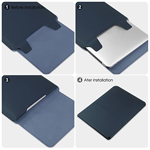 HoYiXi 14 Inch Laptop Sleeve Case Leather Bag with Stand Compatible with Mac Book Pro 14 2021/ASUS Vivobook 14/HP Pavilion X360/IdeaPad 14/Dell HP ASUS Acer Huawei Matebook 14'' PC, Navy - color: Navy, size: 13.5-14 in