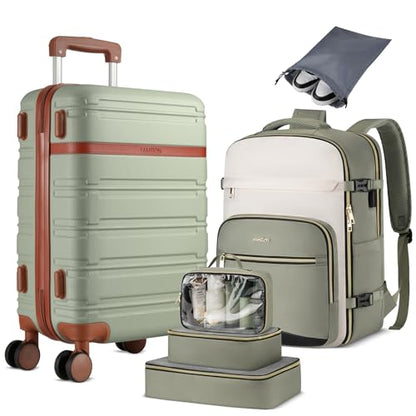 YAMTION Luggage Sets 6 Piece,Hardside 20In Suitcase with Spinner Wheels,TSA Lock,Carry On Suitcase Travel Essentials for Personal Items,Green - color: Green