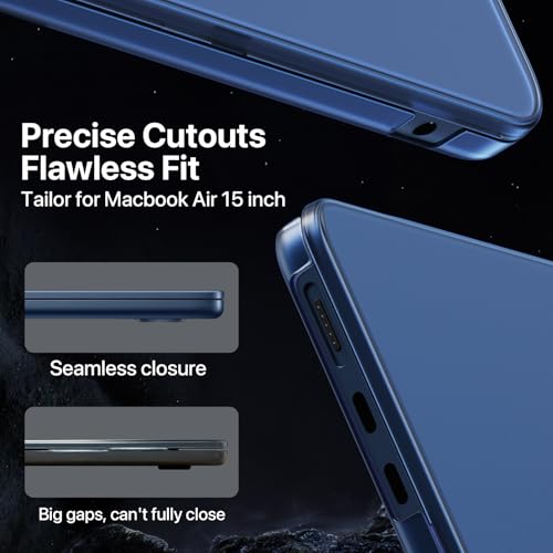 Macaset for MacBook Air 15 inch Case M5 M4 M3 M2 2026-2023 Mac Laptop Cover | Midnight Color Match, Matte Clear Blue, Anti Fingerprint & Scratch, Close Seamlessly, Protective Hard Shell, Ultra Thin Fit - color: Midnight Clear