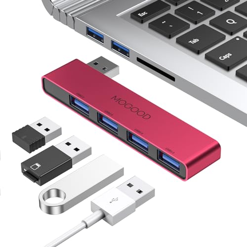 USB Hub 3.0 Splitter for Laptop, 4 in 1 Multiport Adapter Left Side | USB Port Expander Data Hub 1 USB 3.0 and 3 USB 2.0 for Laptop, PC, MacBook, Mac Pro, Mac mini, iMac, Surface Pro - color: Red-Left, size: Left Side Version