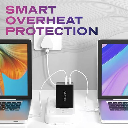STATIK Fast-Charging GaN Power Adapter - 48W Dual USB C & USB - Foldable Compact Charger for iPhone, iPad, Samsung, Pixel - Smart Overheat Protection - Cable Not Included - size: ['48W']