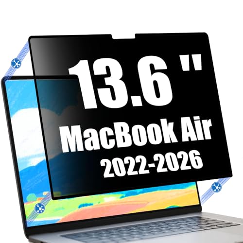 Privacy Screen for MacBook Air 13.6 Inch (2022-2026, M2-M5) | Ultra-Thin Edge Adhesive, Blue Light Filter, Anti-Glare, Scratch Resistant, Close Without Removing, Sleep Mode Compatible - size: MacBook Air 13.6'' (2022-2025)