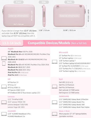 HYZUO 13.3-14 Inch Hard Shell Case Laptop Sleeve Bag, Pale Pink | for MacBook Pro 14 M5-M1 Pro/Max A3426 A3427 2026-2021, MacBook Air/Pro 13 M5-M1 A3449, MacBook Neo 13,Surface Laptop 13-13.8 - color: Pale Pink, size: 13.3-14 Inch