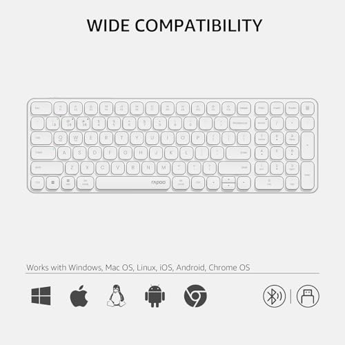Rapoo E9350L Multi-Device Wireless Keyboard, Blade-Series E9350L 99-Key Ultra-Thin Keyboard, Support 4 Devices, Low-Profile, Quiet, USB-C, Rechargeable, Al-Alloy Frame, for Windows/Mac/Linux/Chrome - color: White