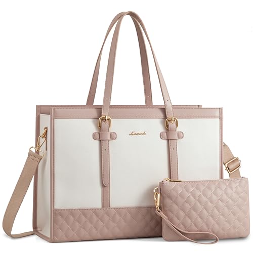 LOVEVOOK Laptop Bag for Women, 15.6 Inch Computer Tote Bags Purse for Work | Canvas, with Long Shoulder Strap&Clutch Purse, Handbag, Casual Stylish Tote Bag for Work Office Travel College Teacher School - color: Rosy Brown, size: 15.6 inch
