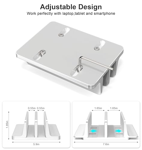 BULL-TECH New Vertical Laptop Stand, Adjustable 2 Slot Aluminum Desktop Holde(Up to 17.3 inch), Fits All MacBook/Microsoft Surface/HP/Dell/ChromeBook/iPad and Gaming Laptops (Silver)