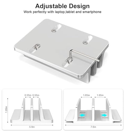 BULL-TECH New Vertical Laptop Stand, Adjustable 2 Slot Aluminum Desktop Holde(Up to 17.3 inch), Fits All MacBook/Microsoft Surface/HP/Dell/ChromeBook/iPad and Gaming Laptops (Silver)