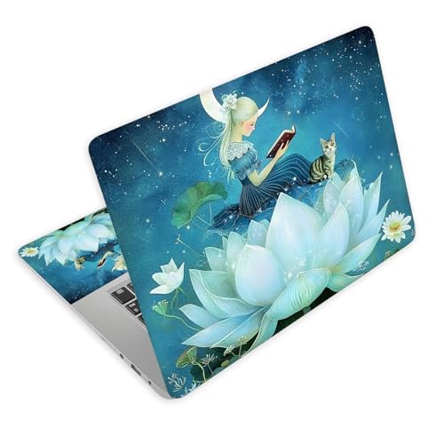 Universal Laptop Skin Decal, 3-Piece Vinyl Protector for 12 13 14 15.6" Notebook, Waterproof Anti-Scratch, Easy Trim & Bubble-Free Finish, Girl in Blue Dress Sitting on the Flower - color: Girl in Blue Dress Sitting on the Flower