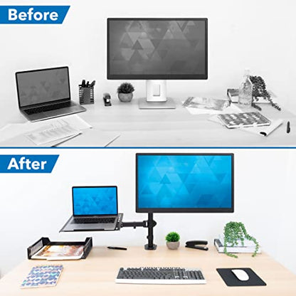 Mount-It! Laptop Desk Mount with Monitor Arm, Dual Laptop and Monitor Stand, Fully Adjustable, VESA Compatible, Ventilated Tray, Fits 13-32" Screens and Laptops up to 17", Clamp & Grommet Base