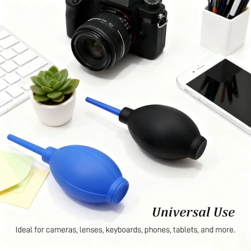 2-Pack Soft Brush Manual Rubber Air Blower Dust Cleaner for Camera, Telescope, Microscope, and Electronics – Black & Blue