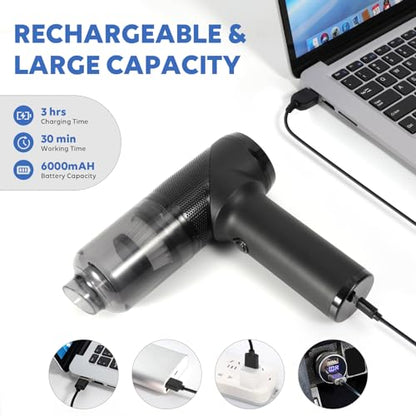 TOBTOS Powerful Keyboard Cleaner, Compressed Air Duster, Blower and Vacuum 3-in-1, USB Rechargeable Electric Air Duster for Car, Computer, Home and Office Dust Cleaning