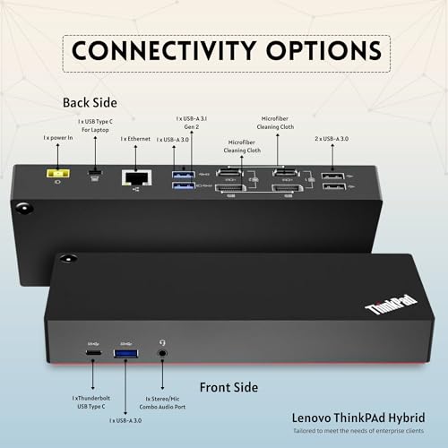 Lenovo 40AF0135US Thinkpad Docking Station Dual Monitor Hybrid USB-C with USB-A | Comes with 135W, HDMI, DP, USB C to A Cables (NEW)