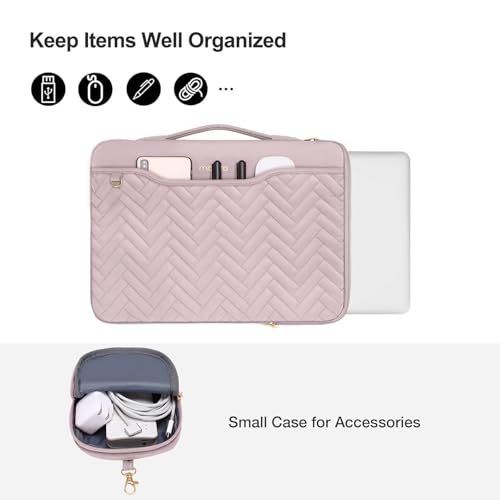 MOSISO 360 Protective Laptop Case, 13-13.3 inch Laptop Sleeve, Pink | Compatible with MacBook Neo/Air 13.6/Pro 13/Pro 14, HP Dell ASUS, Rectangle Quilted Bag with Handle&Pocket&Small Case - color: Pink, size: 13.3 inch