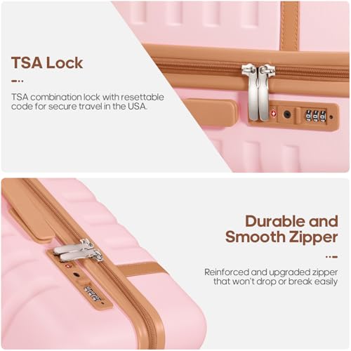 UKEIN Luggage Sets 3 Piece, PC Hardside Carry On Luggage 24 Inch With Spinner Wheels with TSA Lock, Large Suitcase Set With Travel Backpack (Pink, 3 piece set (24inch)) - color: Pink, size: 3 piece set (24inch)