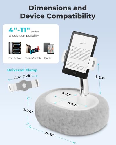 Viozon Tablet Pillow Stand,Kindle Pillow Stand, Compatible with 4-11" Tablet/Phone with Small Bowl, Kindle Holder Accessories,Idea for Reading and Video Watching On Bed,Gray - color: Grey