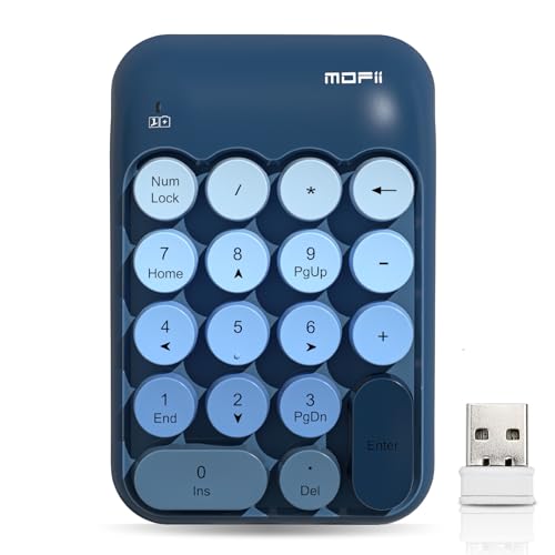 Lomiluskr Cute Wireless Numeric Keypad with 2.4G USB Receiver, Colorful Round Keycaps, Portable Financial Accounting Numpad Number Keyboard, Suitable for PC, Laptop (Blue Gradient) - color: Blue Gradient