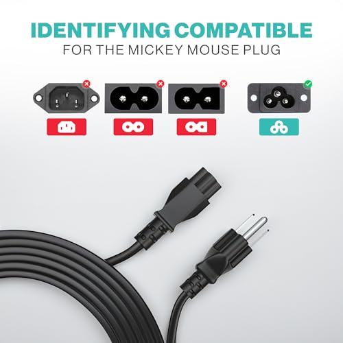 3 Prong Notebook Power Cord 125V 10ft Long Replacement Laptop Notebook 3 pin Charger Cable IEC320 C5 to NEMA 5-15P - size: 10FT