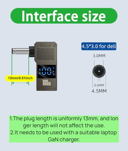 USB C to DC Adapter – GaN Charger Adapter Cable, Connector Tip to USB-C for Laptops (Travel Plug Adapter, 4.5 * 3.0mm DELL) - size: 4.5 * 3.0mm DELL