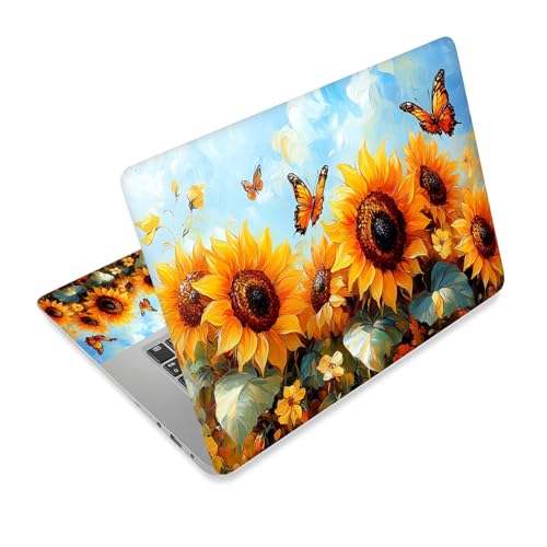 Universal Laptop Skin Sticker Decal,15.6 Inch Laptop Vinyl Cover for 13" 14" 15.6" Laptop,Scratch-Resistant Waterproof Protector Wrap,Reusable with Wrist Pads,Sunflower Butterfly Field - color: Sunflower Butterfly Field