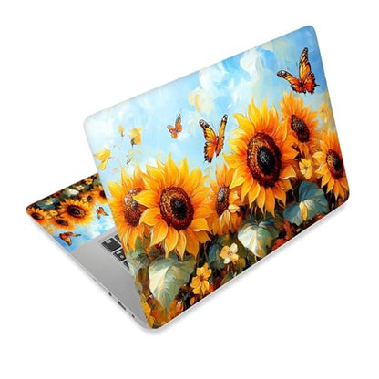 Universal Laptop Skin Sticker Decal,15.6 Inch Laptop Vinyl Cover for 13" 14" 15.6" Laptop,Scratch-Resistant Waterproof Protector Wrap,Reusable with Wrist Pads,Sunflower Butterfly Field - color: Sunflower Butterfly Field