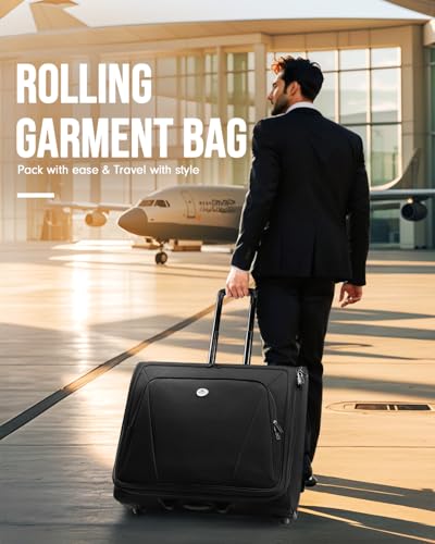 MATEIN Rolling Garment Bag with 2 Packing Cubes, Large Travel Garment Bags | Check-in Luggage, 17.3 Inch Laptop Compartment, Wrinkle Free, Wheeled Business Softside Suitcase, For Men and Women, Black - color: Black, size: Large - Checked