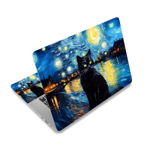 12.1-15.6 Inch Laptop Skin Decal, Universal Reusable Vinyl Laptop Cover Sticker, Waterproof Art Decal Protector - Starry Night Cat - color: Starry Night Cat