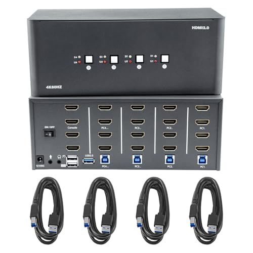KVM Switch, HDMI 4k@60Hz KVM Switch with 4 USB 3.0 Port and 3.5mm Audio,4 Computers Share One Set of Leyboard, Mouse and Monitors,Supports Windows/Mac/Linux