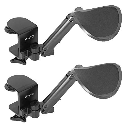 VIVO 2 Pack Clamp-on Adjustable Armrests, Universal Desk Cradle 360° Rotating Elbow Platform, Arm Support Steel Base Table Extension, Black, MOUNT-ARM02P