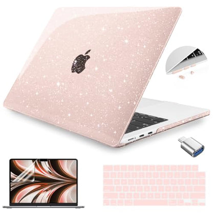 Teryeefi Glitter Case for MacBook Air 13.6 Inch M5 M4 M3 M2 Chip Release 2022-2024 2025 2026 fits Model A3449/A2681/A3113/A3240, Hard Shell Case with Keyboard Cover, Sparkly Cherry Blossom Pink - color: Sparkly Cherry Blossom Pink