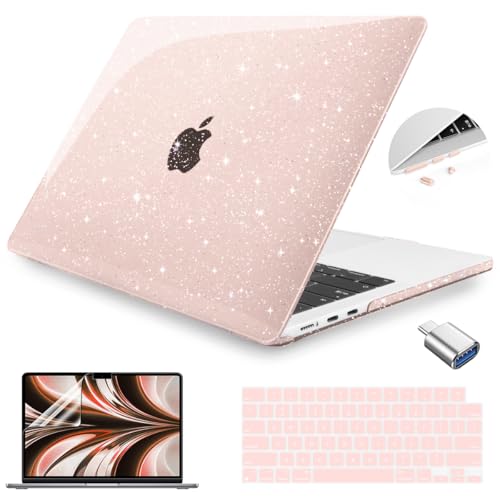 Teryeefi Glitter Case for MacBook Air 13.6 Inch M5 M4 M3 M2 Chip Release 2022-2024 2025 2026 fits Model A3449/A2681/A3113/A3240, Hard Shell Case with Keyboard Cover, Sparkly Cherry Blossom Pink - color: Sparkly Cherry Blossom Pink