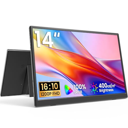 Yxk Portable Monitor 14 Inch 1200P 60Hz IPS HDR Ultra-Slim Travel Monitor with Dual Speakers USB-C HDMI Second Screen for Laptop PC Mac Phone Xbox PS4/5 Switch, VESA Kickstand, Zero Frame Gaming - size: 14