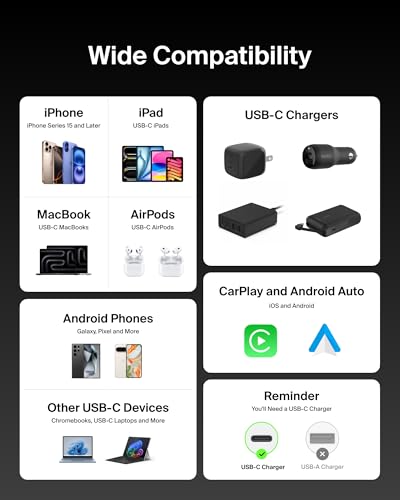 Belkin USB C to USB C 240W Braided Cable 6.6ft Fast iPhone Charger Cord | iPhone 17, Samsung Galaxy S26, Pixel 10, Airpods, iPad, Nintendo Switch 2, MacBook, Steam Deck, Travel, Chromebook, Braided - color: Black, style: 6.6 ft