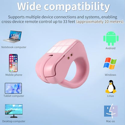 Mini Bluetooth Wireless Mouse Dual Mode Finger & Ring Touchpad Design, Rechargeable with Charging Case for PC, Laptops, Tablets & Smartphones – Ideal for Remote Control, Page Turning,Travel (Pink) - color: Pink
