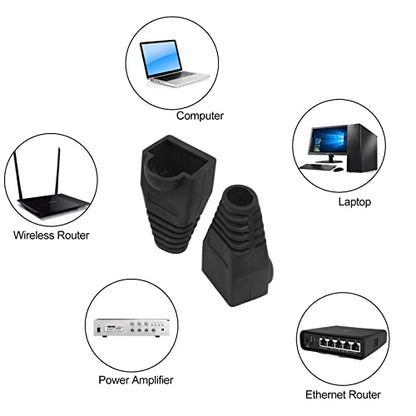 Soft Plastic Ethernet RJ45 Cable Connector Boots Cover Strain Relief Boots CAT5 CAT5E CAT6 CAT6E 100PCS (Black) - color: Black