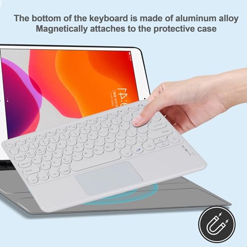 Thanice Wireless Keyboard with Touchpad, Ultra-Slim Portable Rechargeable Bluetooth Keyboard, Ipad & Android Windows Device Compatible (White) - color: white