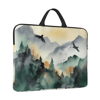 14 inch Laptop Sleeve with Handle Shockproof Laptop Bag Waterproof Computer Cover Bag Mountain Birds Watercolor Briefcase