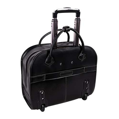 McKlein Granville, Top Grain Cowhide Leather, 15" Leather Horizontal Wheeled Ladies' Laptop/Computer & Tablet Business Briefcase/Rolling Overnight Travel Bag, Removable trolley case