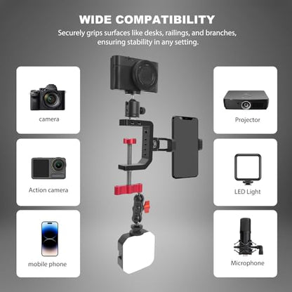 C Clamp Desk Camera Mount, Aluminum Table C-clamp with 1/4" 3/8" Thread, Desktop DSLR Mount for Photo Studio Video Camera, Light Stand, Desk, Rods, Shelves, Bike, Max Clamp 2.36" (62021)