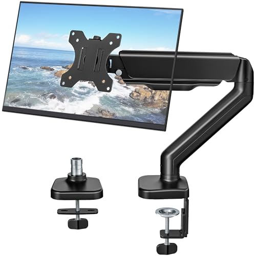 monTEK Single Monitor Arm for 17-32" Flat/Curved Screen up to 19.8 lbs | Mechanical Spring Monitor Arm, Full Motion, Height Adjustable, Alloy Steel, Easy Assembly, Clamp/Grommet, VESA 75/100mm - size: Single Arm