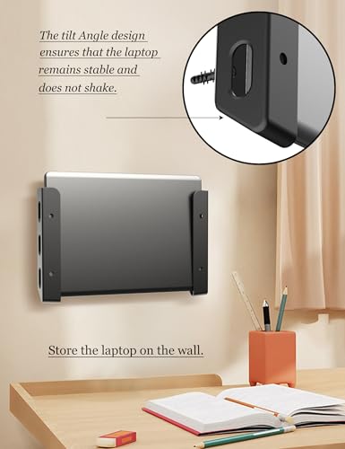 Universal Laptop Wall Mount or Under Desk Mount Holder, Black | Fit for Macbook, Keyboard, Surface, Router, Modems and More Small Devices Up to 40mm/1.57in Thick, Fixed by Screw or Adhesive