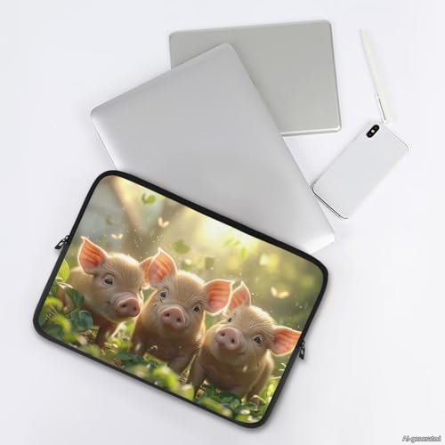 Pig Printed Laptop Bag for Women Men, Lightweight Laptop Case Bag Water Resistant Computer Case Bag 12 Inch Briefcase with Zipper, Easy to Carry Computer Carrying Cover - color: Pig-Green, size: 12 Inches