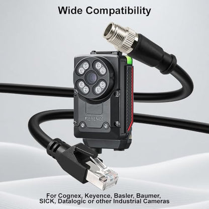 Alvin's Cables M12 8 Pin Male to RJ45 Shielded Ethernet Cable X Coded 8 Position Cat6a Cable for Cognex Industrial Camera 3.2ft/1M - color: Black, size: 1M/3.3FT, style: Straight 8 Pin