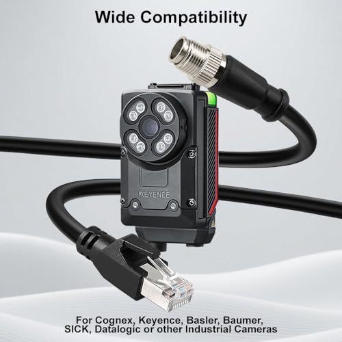 Alvin's Cables M12 X Coded 8 Pin Male to RJ45 Shielded Ethernet Cable M12 8 Position Cat6a Cable for Cognex Industrial Camera 8M/26ft - color: Black, size: 8M/26.2FT, style: Straight 8 Pin