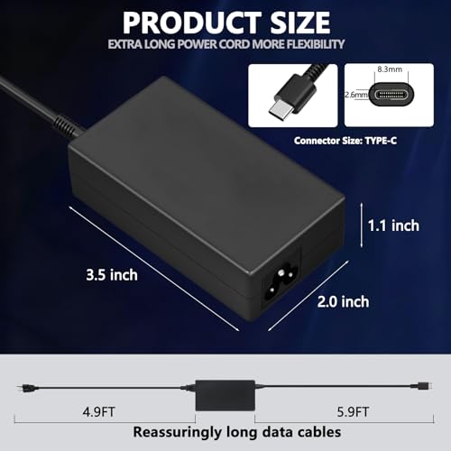 20V 3.25A 65W USB C Laptop Charger for HP, Compatible with HP Laptop Charger EliteBook 830 835 840 845 860 865 640 650, for Spectre x360, Pavilion, Envy, Chromebook Power Cord Adapter Supply